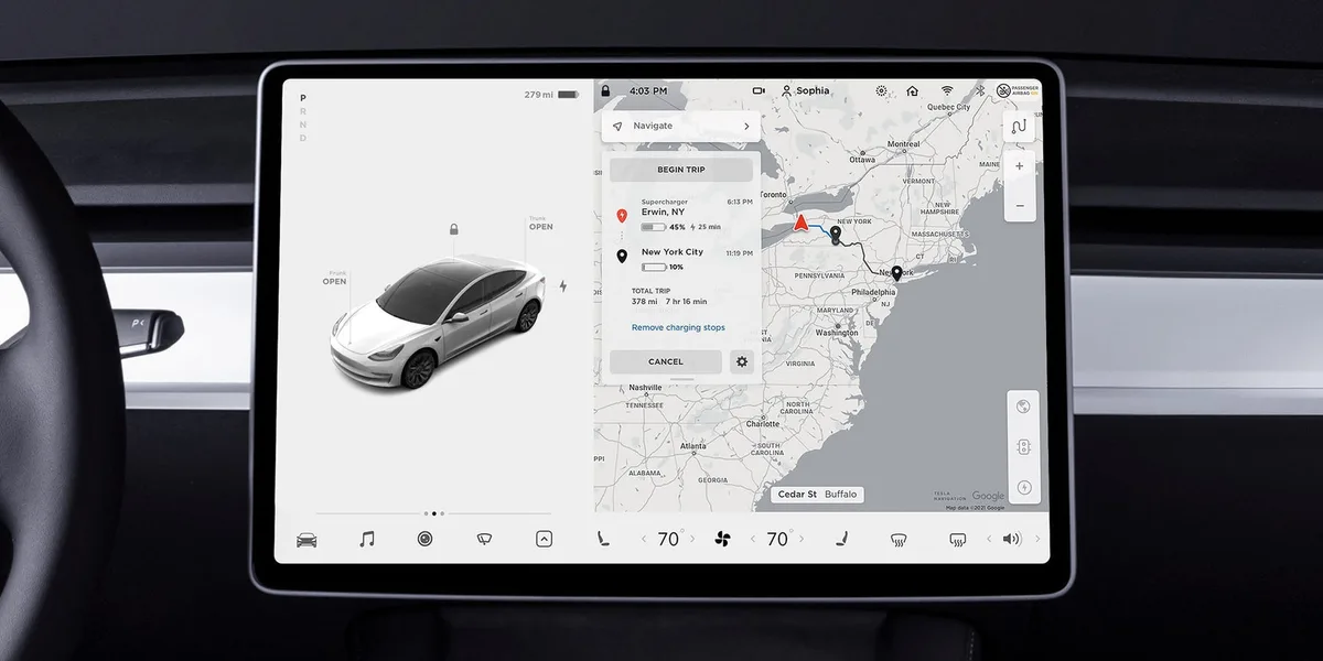 Tesla in-car Trip Planner